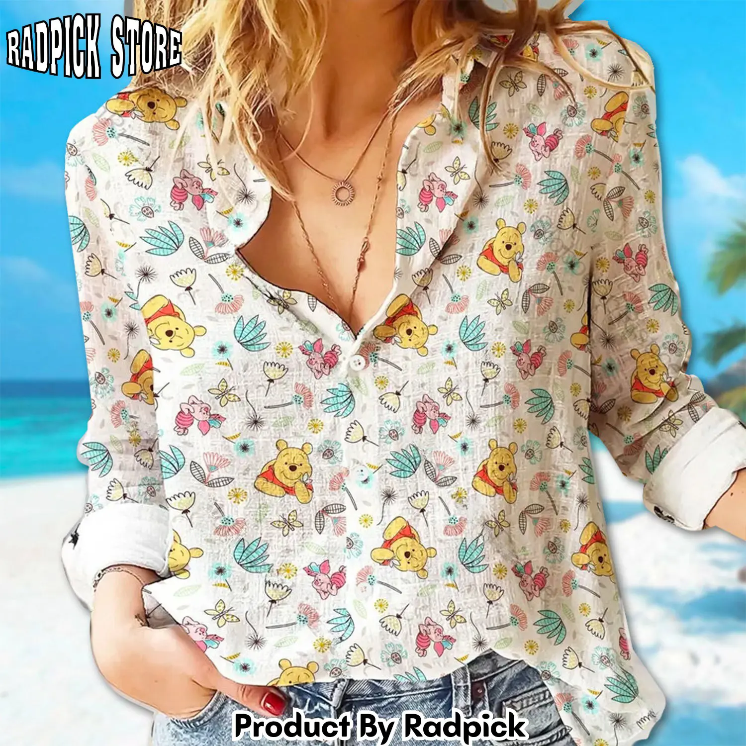 Radpick winnie the pooh women casual shirt pooh tigger piglet eeyore linen shirt pooh bear womens blouses tshirt magic kingdom family g rp6625